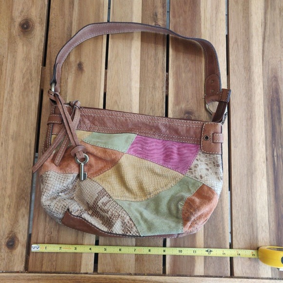 Fossil Women's Purse Handbag Shoulder Bag Colorful Patchwork Brown Leather. - Picture 3 of 7